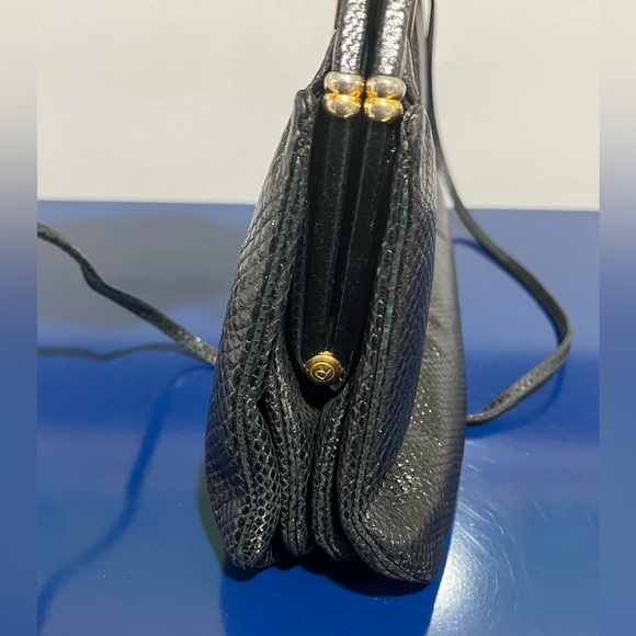 Judith Leiber Leather Snakeskin Reptile Bag Purse Clutch Black Gold Vintage 80s - Picture 6 of 12